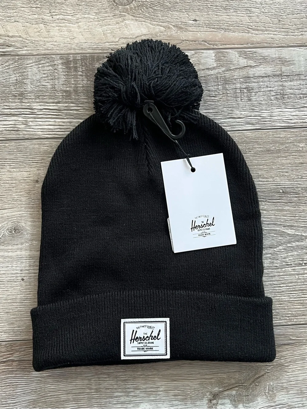 NWT Herschel Black Pom Pom Beanie